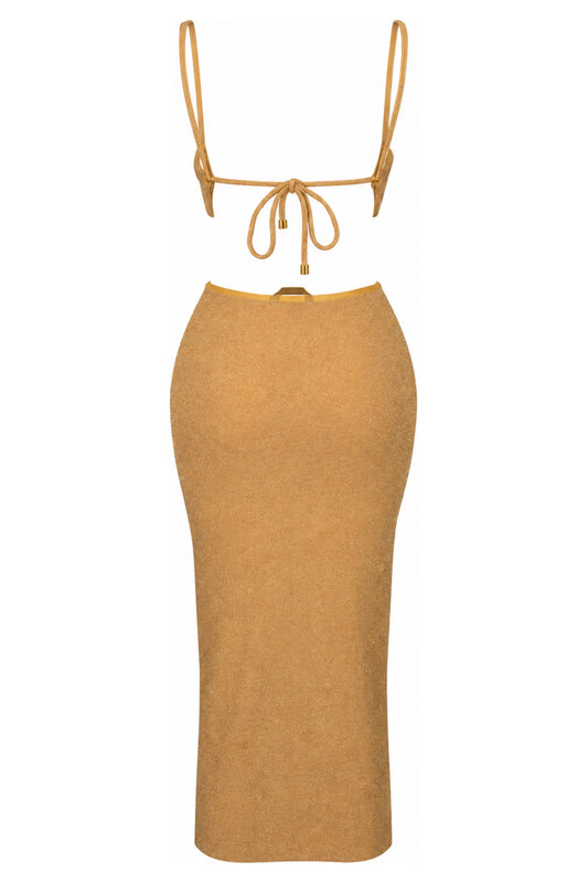Água de Coco Gold Lurex Cut-Out Midi Dress