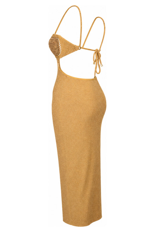 Água de Coco Gold Lurex Cut-Out Midi Dress