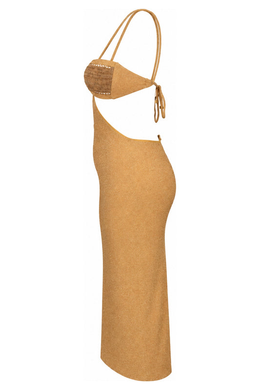 Água de Coco Gold Lurex Cut-Out Midi Dress