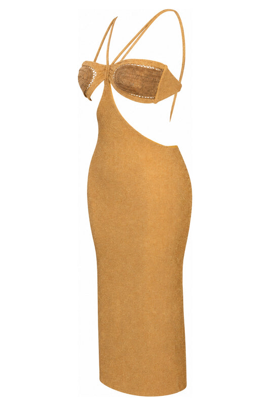 Água de Coco Gold Lurex Cut-Out Midi Dress