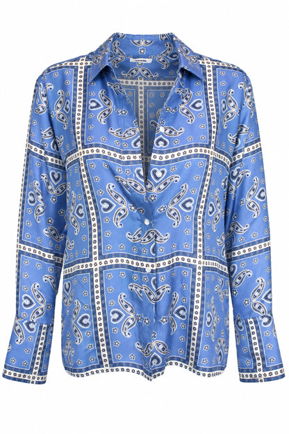 Sandro Blue Paisley Bandana Print Silky Shirt