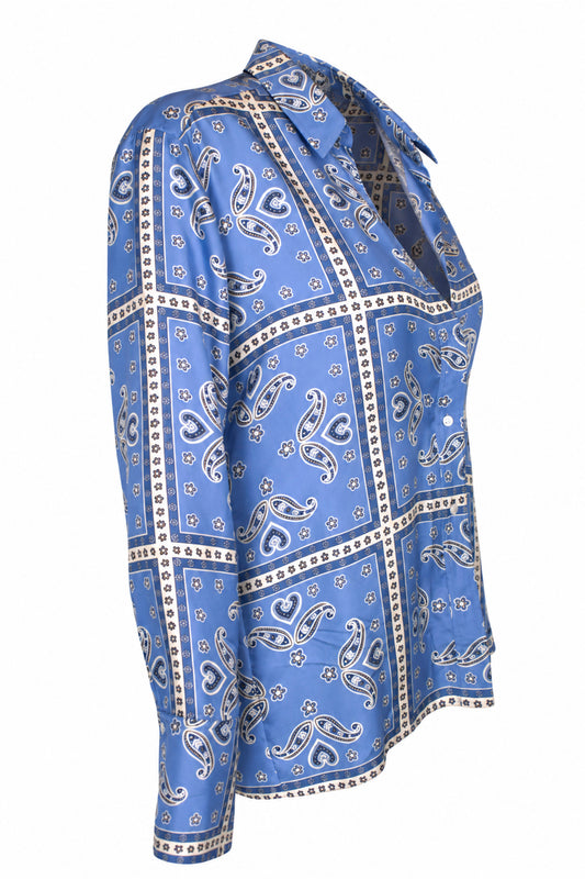 Sandro Blue Paisley Bandana Print Silky Shirt