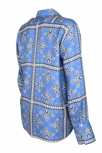 Sandro Blue Paisley Bandana Print Silky Shirt