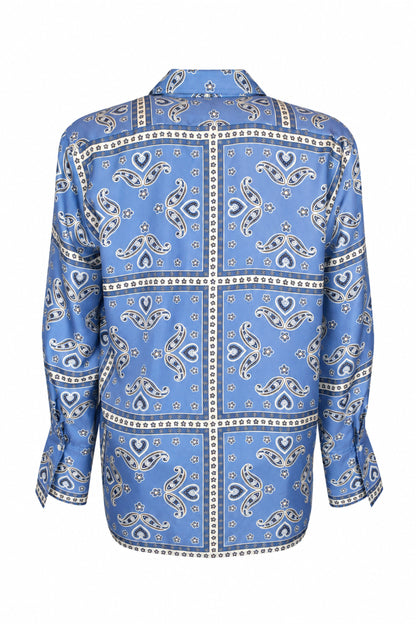 Sandro Blue Paisley Bandana Print Silky Shirt