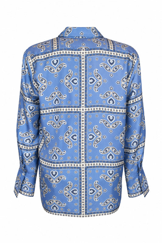Sandro Blue Paisley Bandana Print Silky Shirt