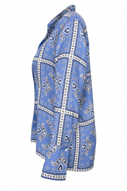 Sandro Blue Paisley Bandana Print Silky Shirt
