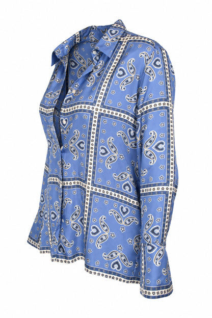Sandro Blue Paisley Bandana Print Silky Shirt
