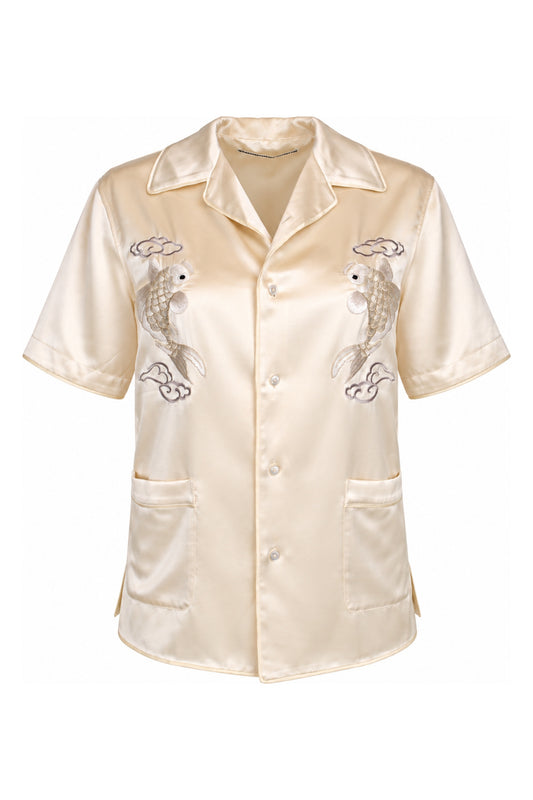 Alexander Wang Ecru Koi Embroidered Silk Shirt