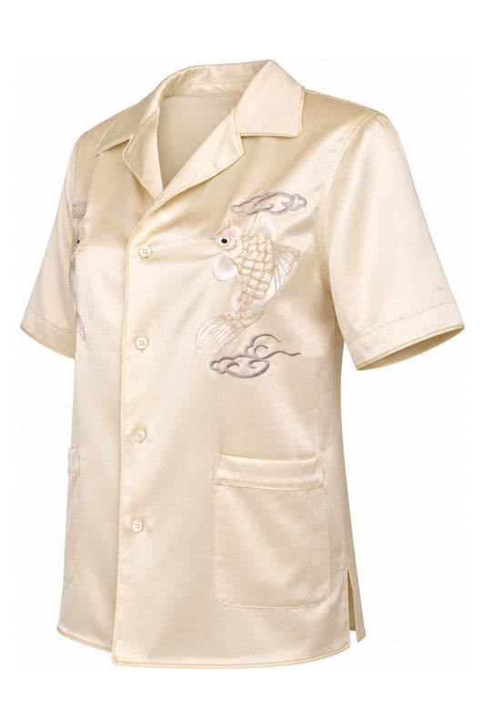 Alexander Wang Ecru Koi Embroidered Silk Shirt