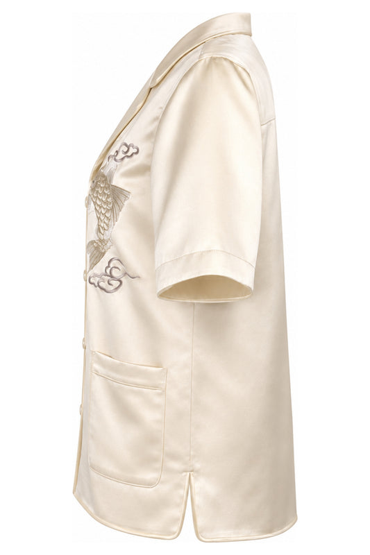 Alexander Wang Ecru Koi Embroidered Silk Shirt