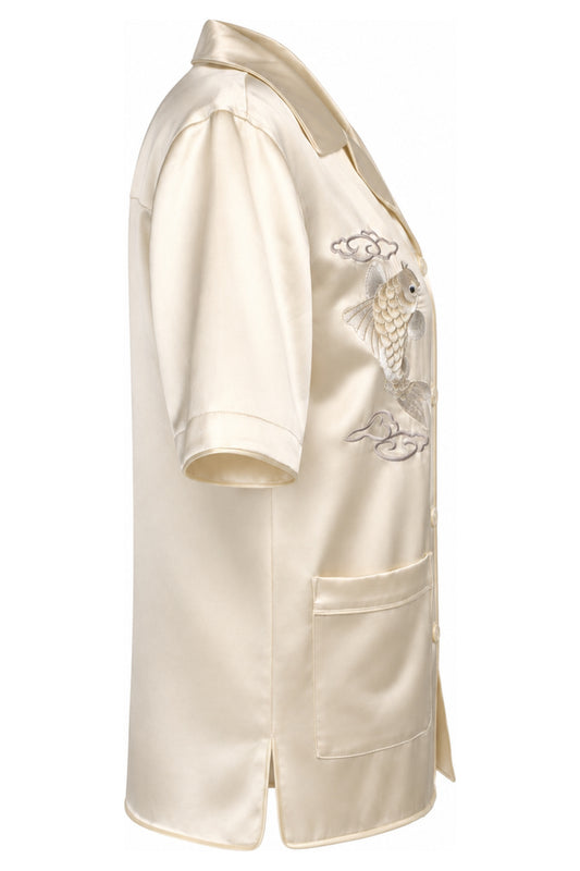 Alexander Wang Ecru Koi Embroidered Silk Shirt