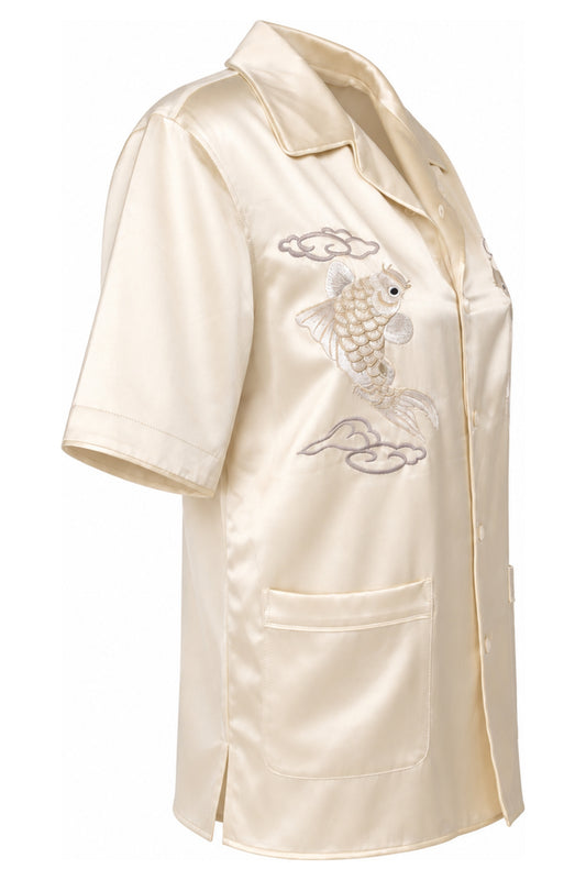 Alexander Wang Ecru Koi Embroidered Silk Shirt