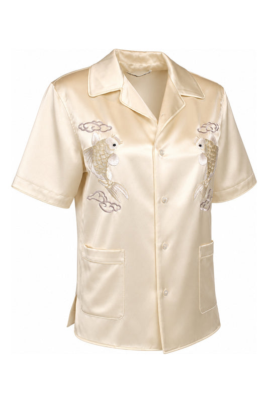 Alexander Wang Ecru Koi Embroidered Silk Shirt