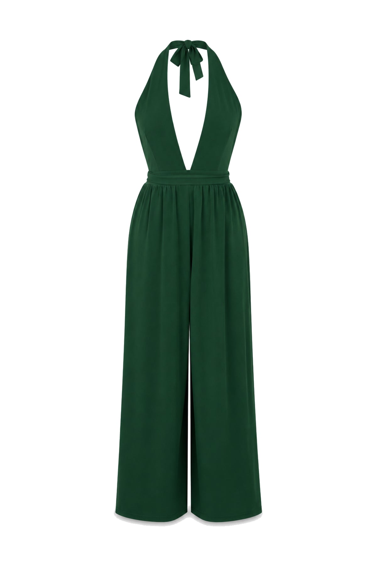 Urban Outfitters Forest Green Halter Wide-Leg Jumpsuit