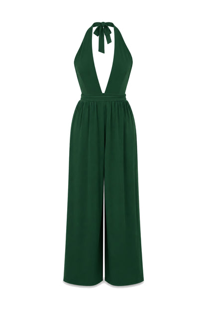 Urban Outfitters Forest Green Halter Wide-Leg Jumpsuit