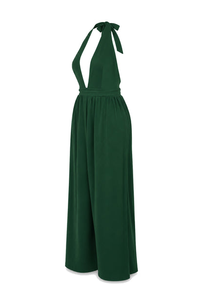 Urban Outfitters Forest Green Halter Wide-Leg Jumpsuit