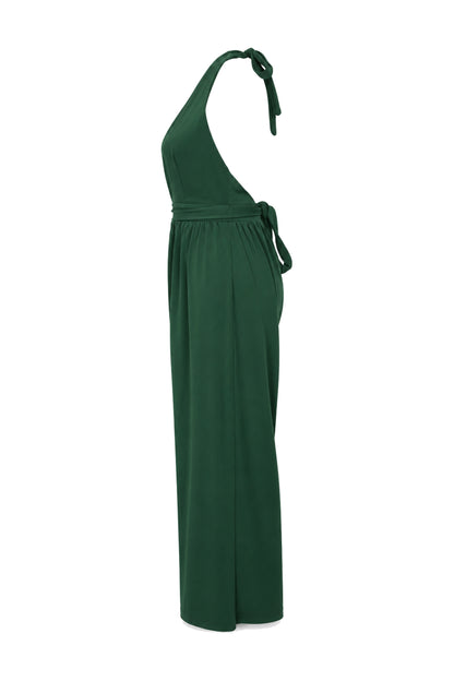Urban Outfitters Forest Green Halter Wide-Leg Jumpsuit
