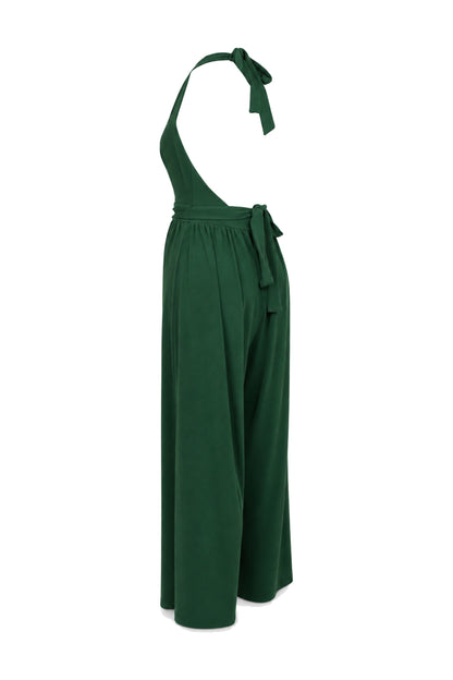 Urban Outfitters Forest Green Halter Wide-Leg Jumpsuit