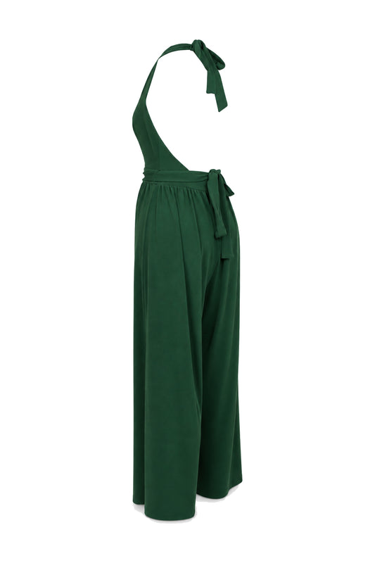 Urban Outfitters Forest Green Halter Wide-Leg Jumpsuit
