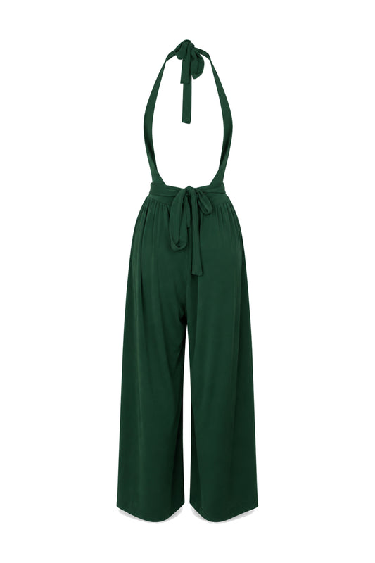 Urban Outfitters Forest Green Halter Wide-Leg Jumpsuit