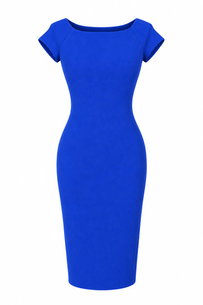 Zara Woman Cobalt Blue Cap Sleeve Bodycon Midi Dress