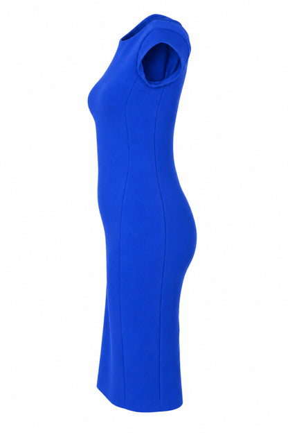 Zara Woman Cobalt Blue Cap Sleeve Bodycon Midi Dress