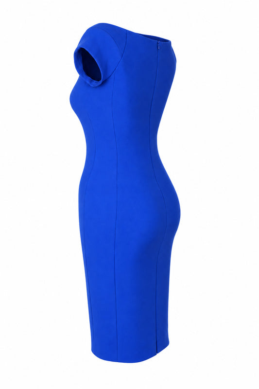 Zara Woman Cobalt Blue Cap Sleeve Bodycon Midi Dress
