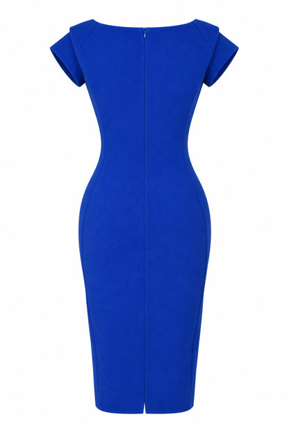 Zara Woman Cobalt Blue Cap Sleeve Bodycon Midi Dress