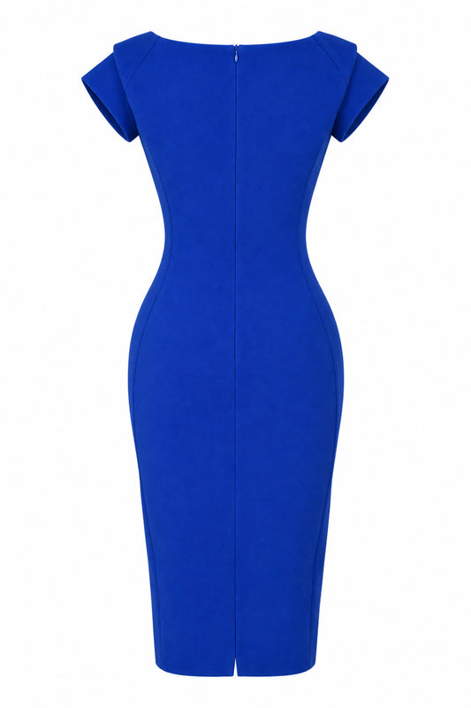 Zara Woman Cobalt Blue Cap Sleeve Bodycon Midi Dress