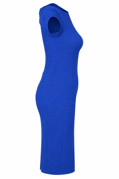 Zara Woman Cobalt Blue Cap Sleeve Bodycon Midi Dress