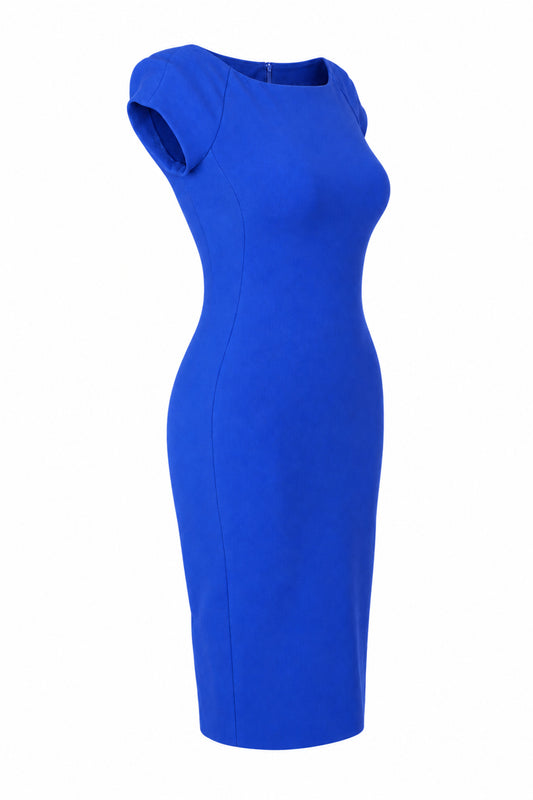Zara Woman Cobalt Blue Cap Sleeve Bodycon Midi Dress