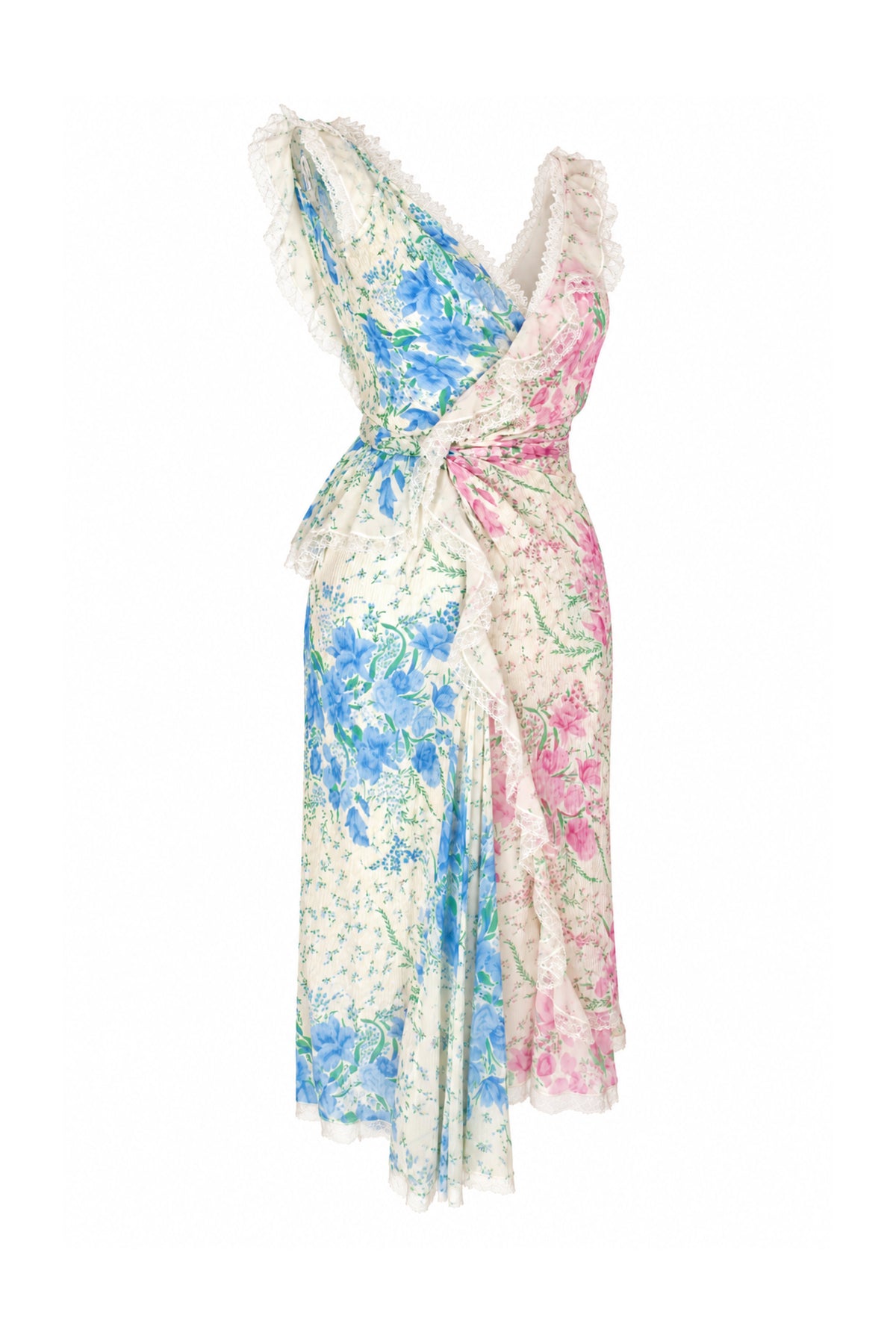Ermanno Scervino Floral Silk Crinkle Wrap Midi Dress with Lace Trim
