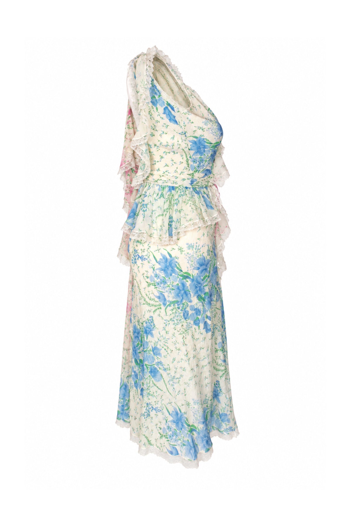Ermanno Scervino Floral Silk Crinkle Wrap Midi Dress with Lace Trim