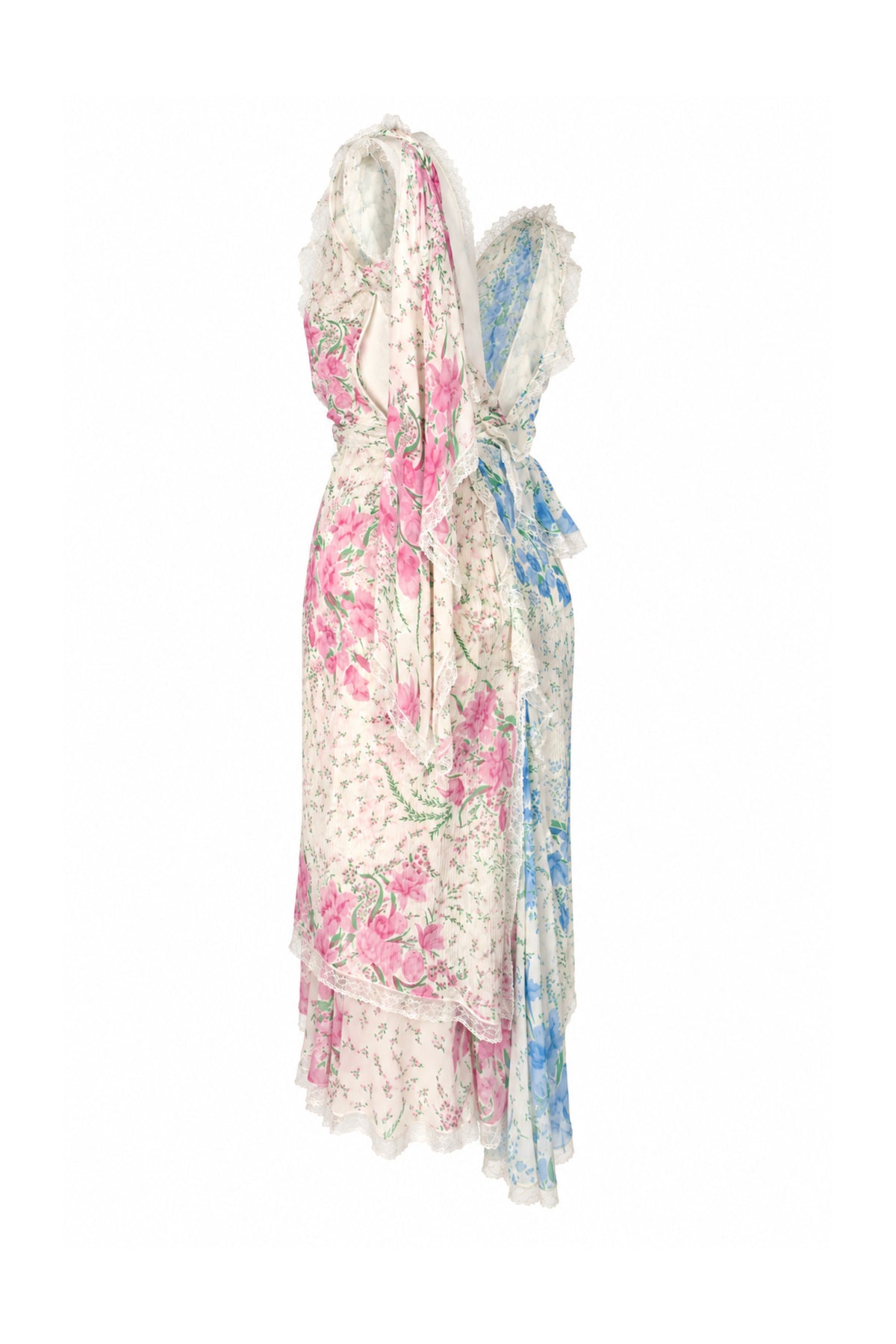 Ermanno Scervino Floral Silk Crinkle Wrap Midi Dress with Lace Trim