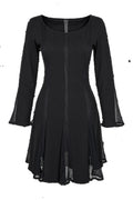 Black Chiffon Panel Long Sleeve Flared Mini Dress