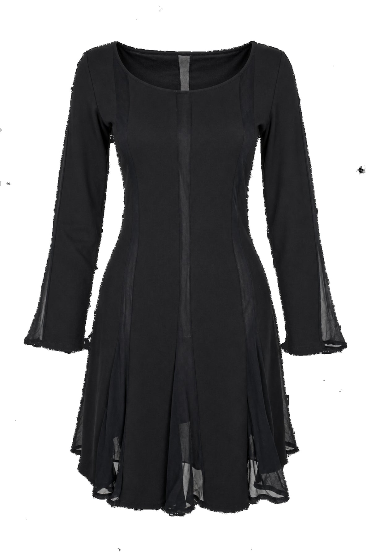 Black Chiffon Panel Long Sleeve Flared Mini Dress