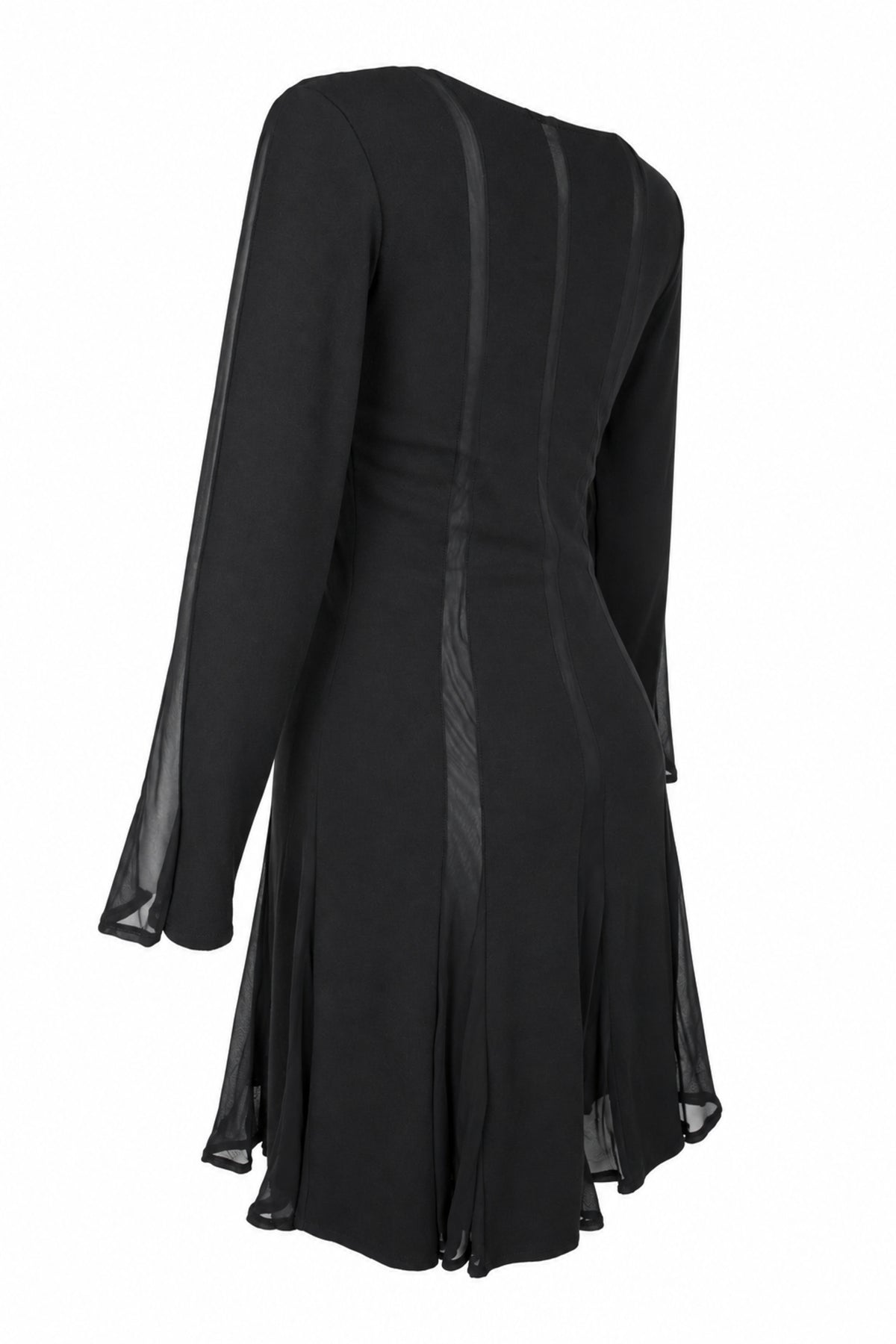 Black Chiffon Panel Long Sleeve Flared Mini Dress