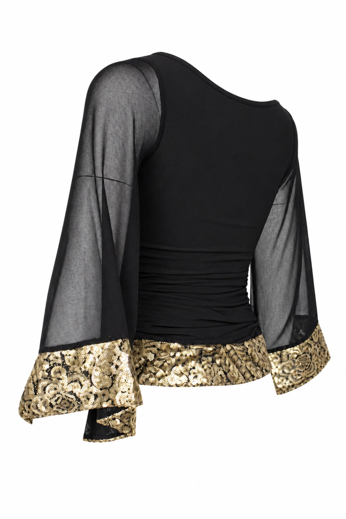 Wallis Black Chiffon Bell Sleeve Top with Gold Brocade Trim