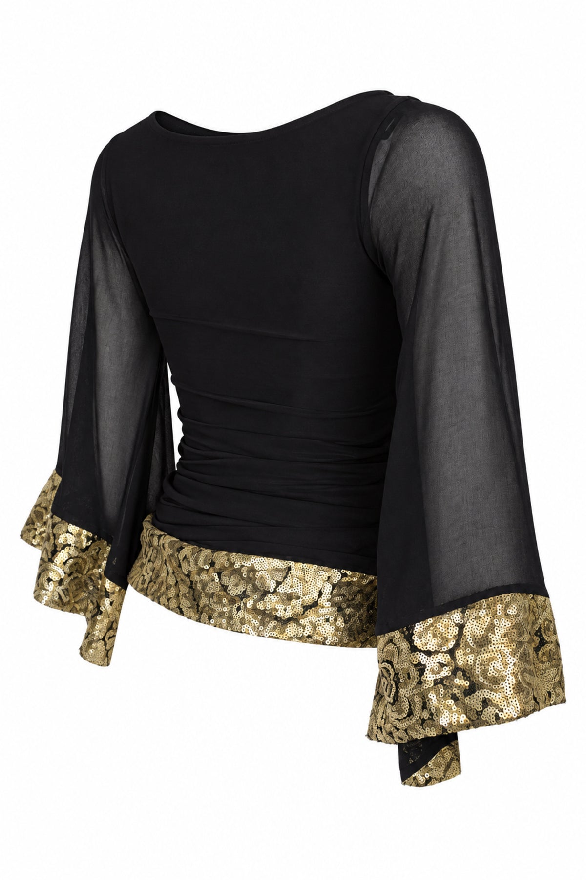 Wallis Black Chiffon Bell Sleeve Top with Gold Brocade Trim