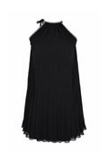 Black Pleated Chiffon Rhinestone Halter Mini Dress