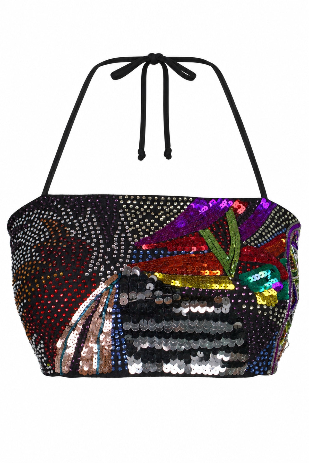 Topshop Sequin Embellished Halter Bandeau Crop Top