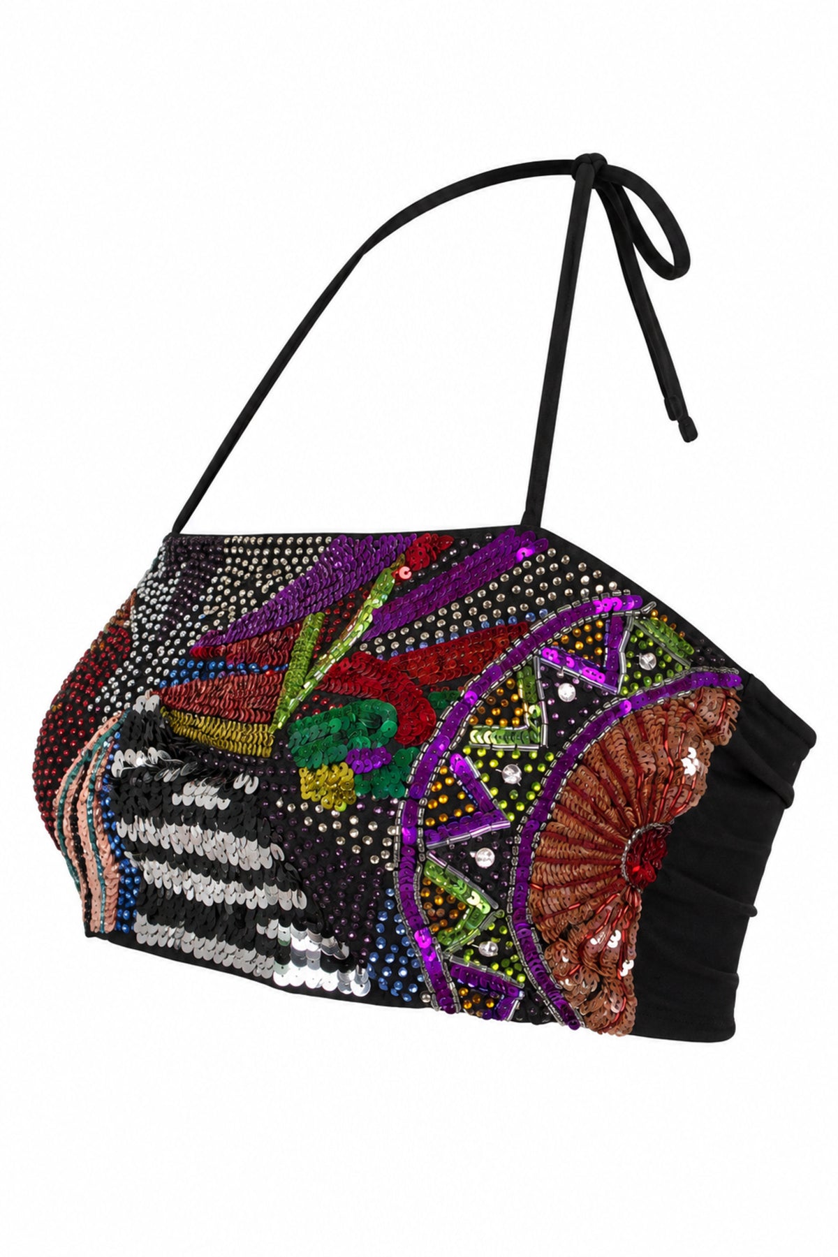 Topshop Sequin Embellished Halter Bandeau Crop Top
