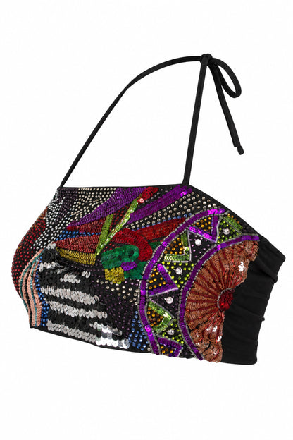 Topshop Sequin Embellished Halter Bandeau Crop Top