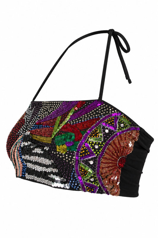 Topshop Sequin Embellished Halter Bandeau Crop Top