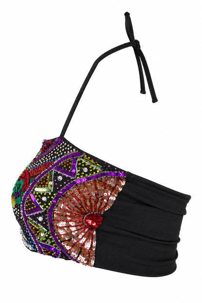 Topshop Sequin Embellished Halter Bandeau Crop Top