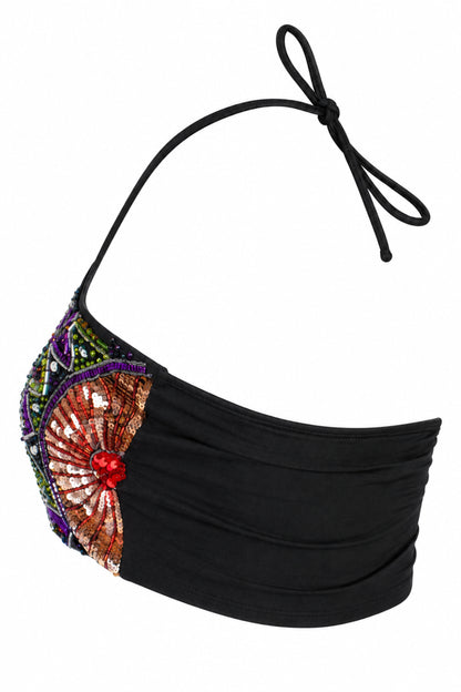 Topshop Sequin Embellished Halter Bandeau Crop Top