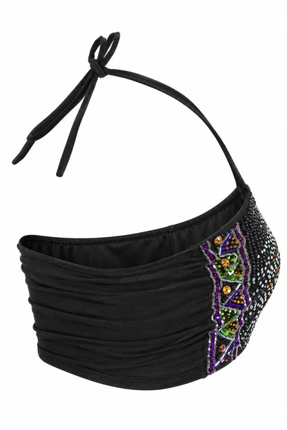 Topshop Sequin Embellished Halter Bandeau Crop Top