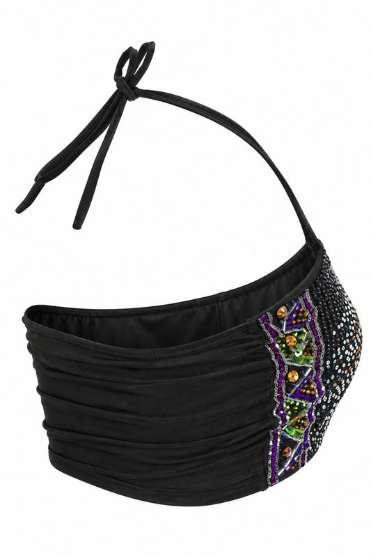 Topshop Sequin Embellished Halter Bandeau Crop Top