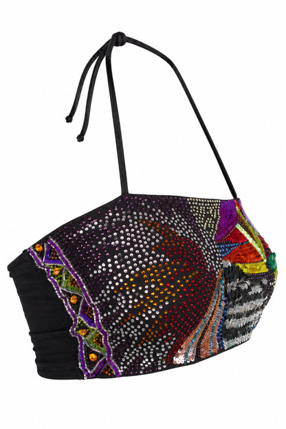Topshop Sequin Embellished Halter Bandeau Crop Top