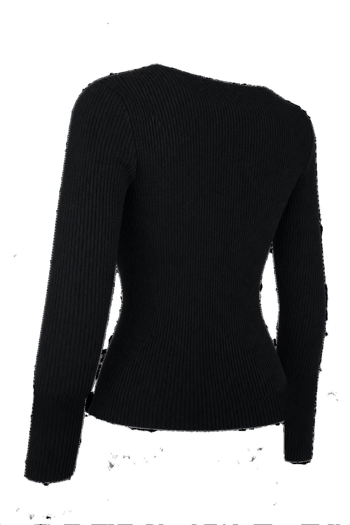 Black Ribbed Knit Zip-Front Fitted Cardigan